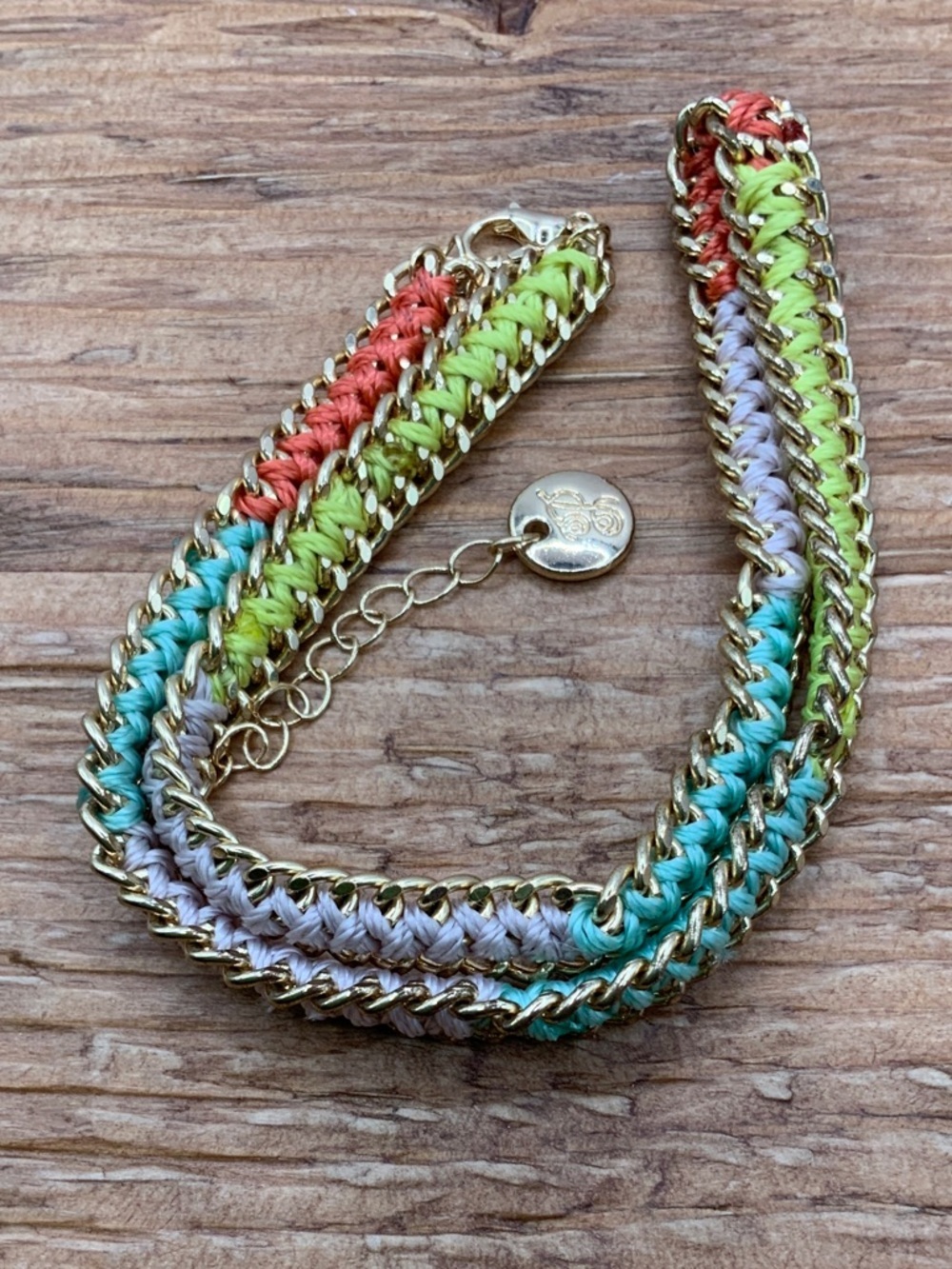Plunder Design Multicolor Braided Chain Gold Link Accent Necklace